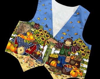 Vintage Vest 1990s Scarecrow Harvest Fall Cotton Handmade Thanksgiving Kitschy