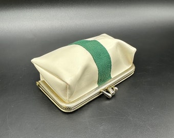 Vintage Wallet Coin Purse Pocketbook Makeup Bag Sewing Kit Green Stripe Kiss Lock