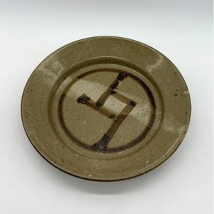 Art Pottery Plate Abstract Geometric Signed Rustic Earth Tone Handmade Dish
