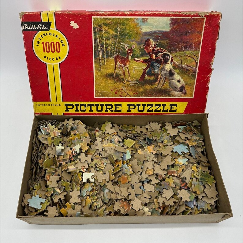 Vintage Jigsaw Puzzle Built Rite Making Friends 1000 Piece Deer Hunting ...