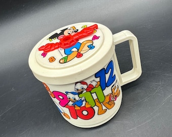 Vintage Mickey Mouse Clock Mug Snack Holder Walt Disney Kids Plastic 1980s