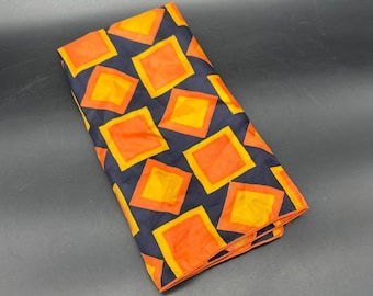 Vintage Pocket Square Handkerchief Small Scarf 1970s Navy Blue Orange Geometric