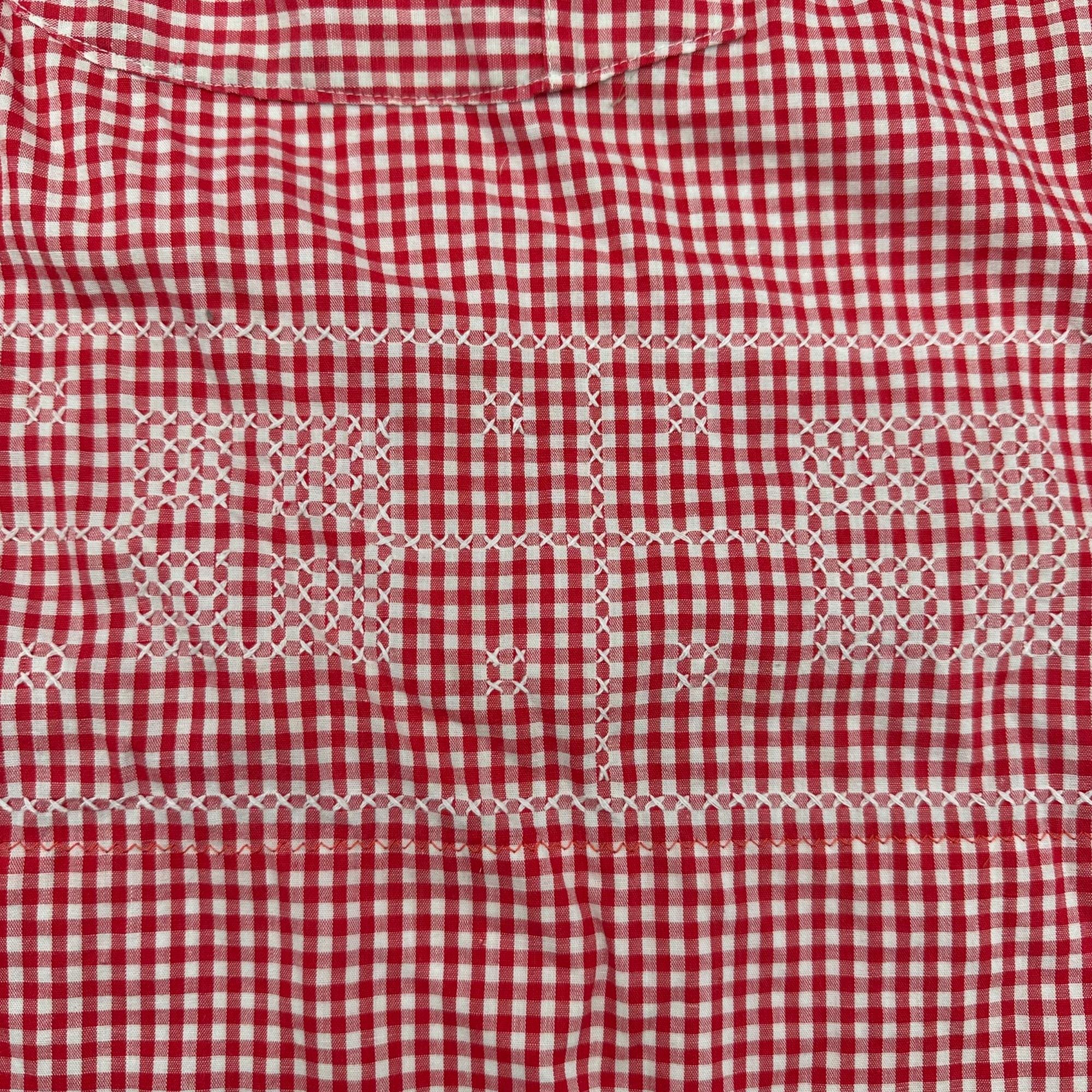 Vintage Apron Red White Gingham Cross Stitch Pocket Cotton