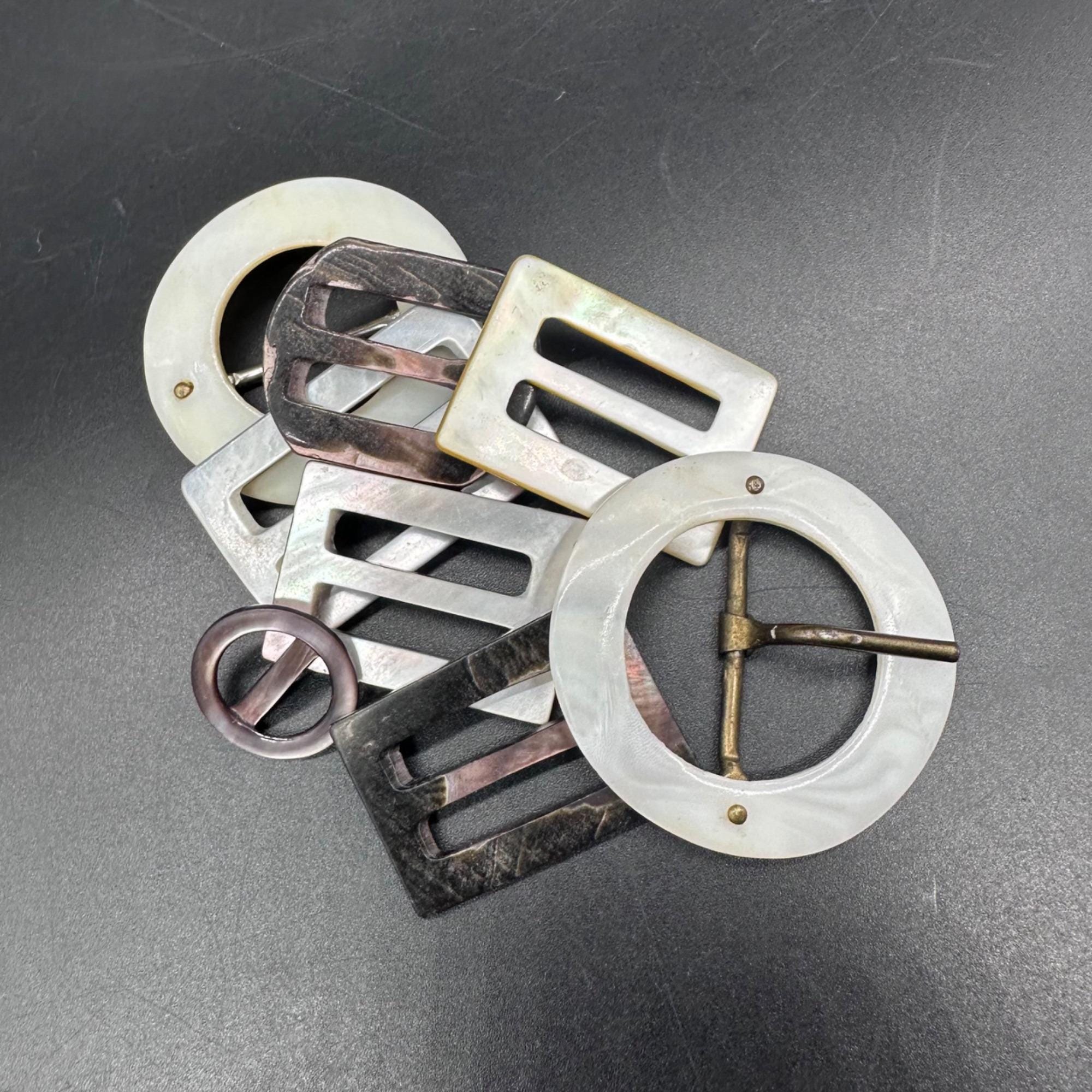 Ornate Beige Belt with Beige Buckle with Mother of Pearl Shell design Buckles with Mother-of-Pearl and textile belt - ENAKOR main image 3