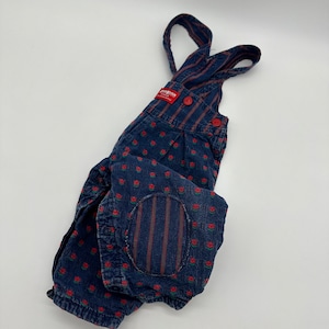 Vintage OshKosh BGosh Overalls Vestback Denim Red Tulips Knee Patches 12 Months USA