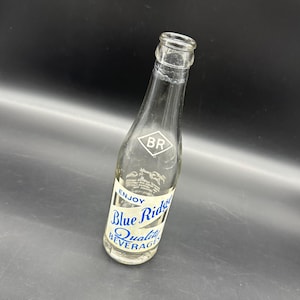 Vintage Blue Ridge Soda Soda Bottle St Louis Missouri Blue White Glass 1960s