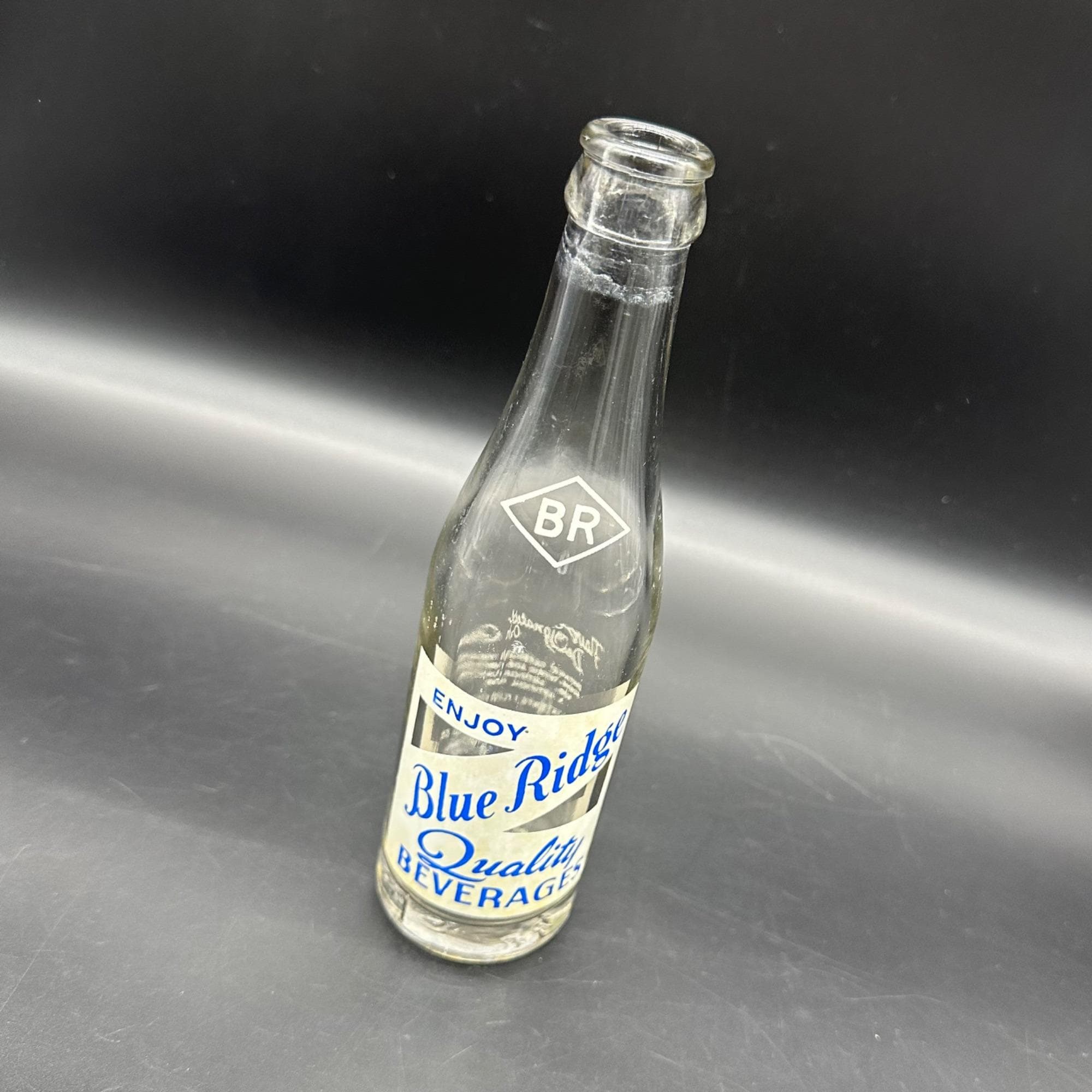Vintage Blue Ridge Soda Soda Bottle St Louis Missouri Blue White Glass 1960s
