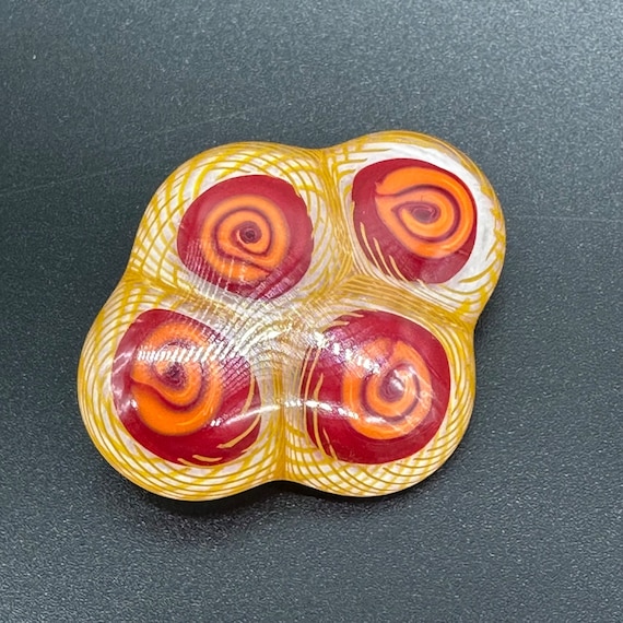Art Glass Brooch Pin Orange Red Swirl Amoeba Abst… - image 1