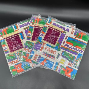 Vintage Gift Wrapping Paper Jungle Animals Neon Cleo USA Frog Alligator Koala