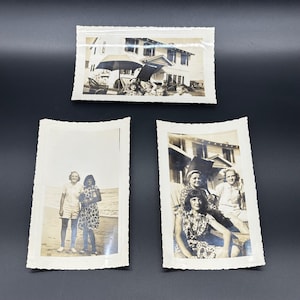 Vintage 1950s Family Beach Photos Black White Retro Photography Girls Lot of 3