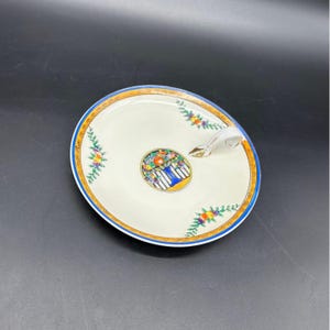 Vintage Nappy Dish Trinket Tray Candle Holder Flowers Blue Gold Noritake Japan