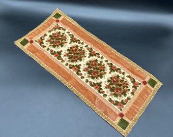Vintage Tapestry Doily Table Runner Group Muylle Belgium Floral Fringe Flowers Green