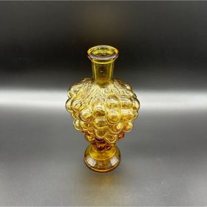 Vintage Italian Decanter Bottle Vase Chianti Raspollini Grapes Amber Glass
