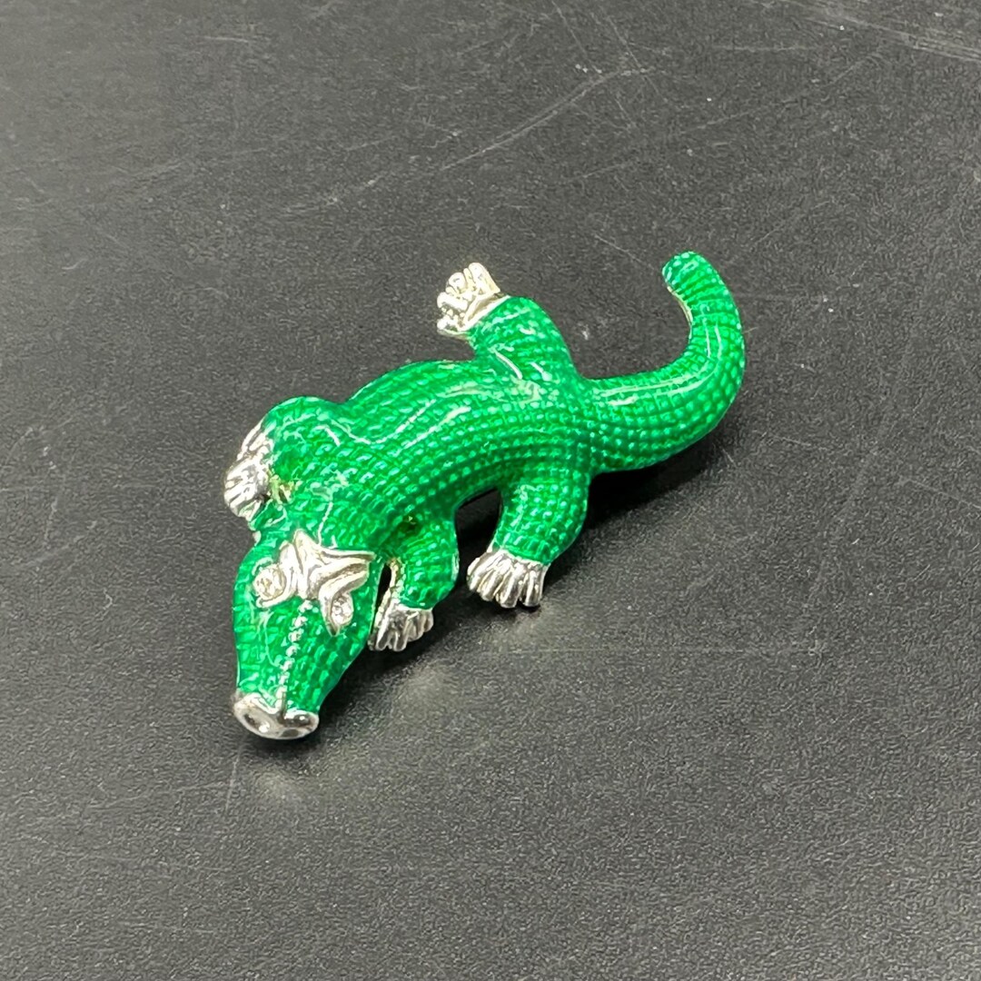 Vintage Alligator Brooch Pin Green Enamel Silver Tone RMN Roman Retro ...