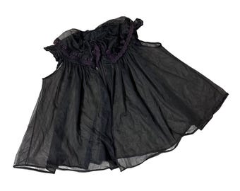 Vintage Sheer Black Babydoll Robe Lace Trimmed Collar USA Mid Century Size Medium