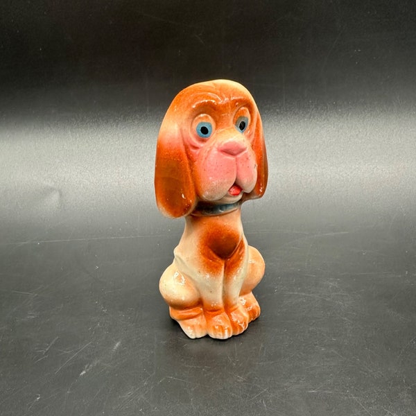 Vintage Puppy Dog Hound Figurine Japan Ceramic Kitschy Derpy Surprised 1950s