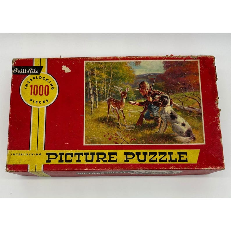 Vintage Jigsaw Puzzle Built Rite Making Friends 1000 Piece Deer Hunting ...