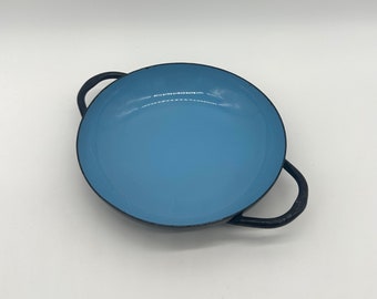 Vintage Saute Pan Azul Esmalte Sartén MCM Paella Plato Doble Mango Azul Negro