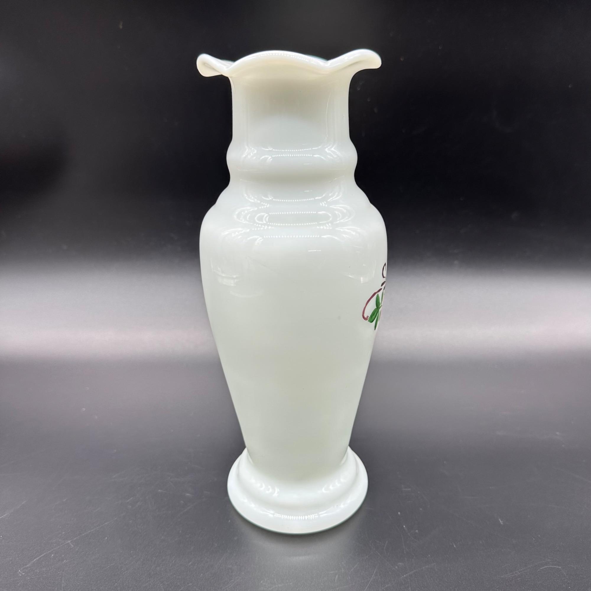 ヴィンテージ 吹きガラス 花瓶 手描き ピンク フラワー 花柄 フリル