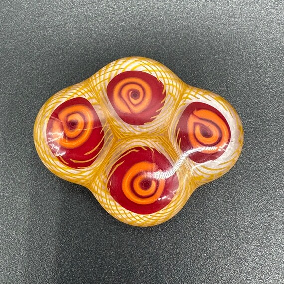 Art Glass Brooch Pin Orange Red Swirl Amoeba Abst… - image 2