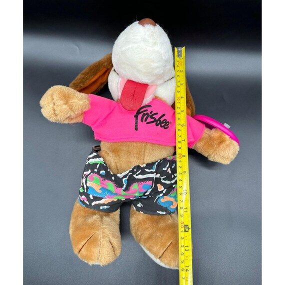 Vintage Stuffed Animal Dog Frisbee 1991 PMI Neon Pink Plush