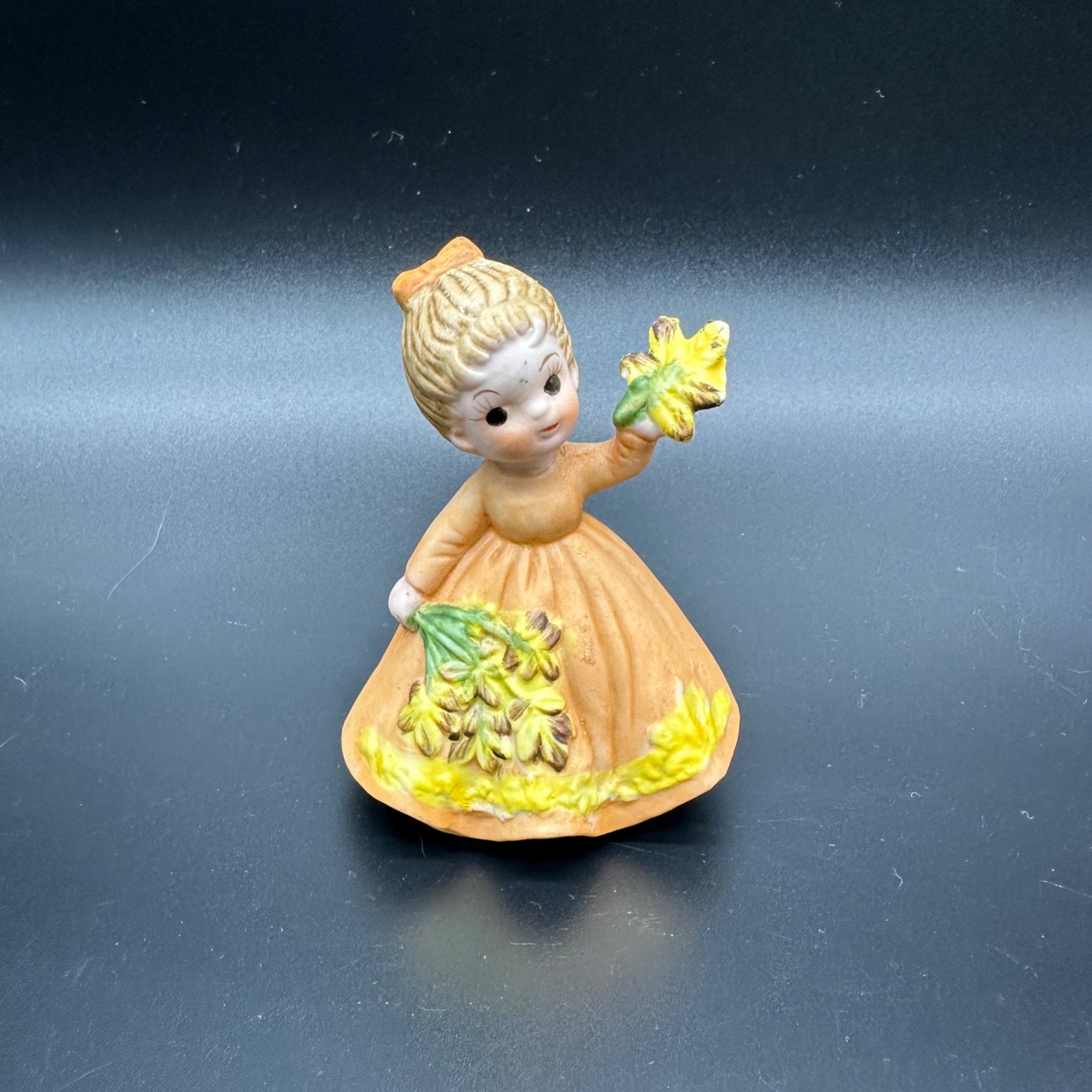 Vintage Girl Figurine George Good Josef 1974 Autumn Orange Yellow