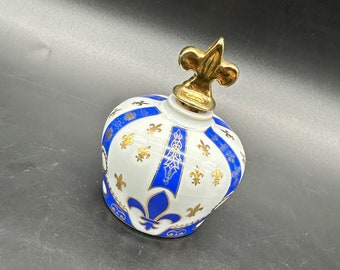 Armagnac Sempe Cognac Limoges France Bouteille carafe couronne en porcelaine bleue Vtg