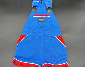 Vintage OshKosh BGosh Overall Shorts Blue Red 1980s USA Union Made Size 4 Romper