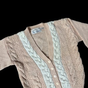 Vintage Cardigan Sweater 1980s Peach Cable Knit Small Perfect Designs Korea