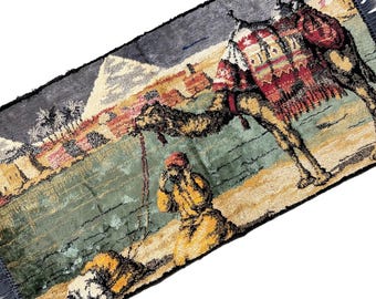 Vintage Camel Pyramids Wall Tapestry Rug Fringe Mid Century Decor Egypt Desert