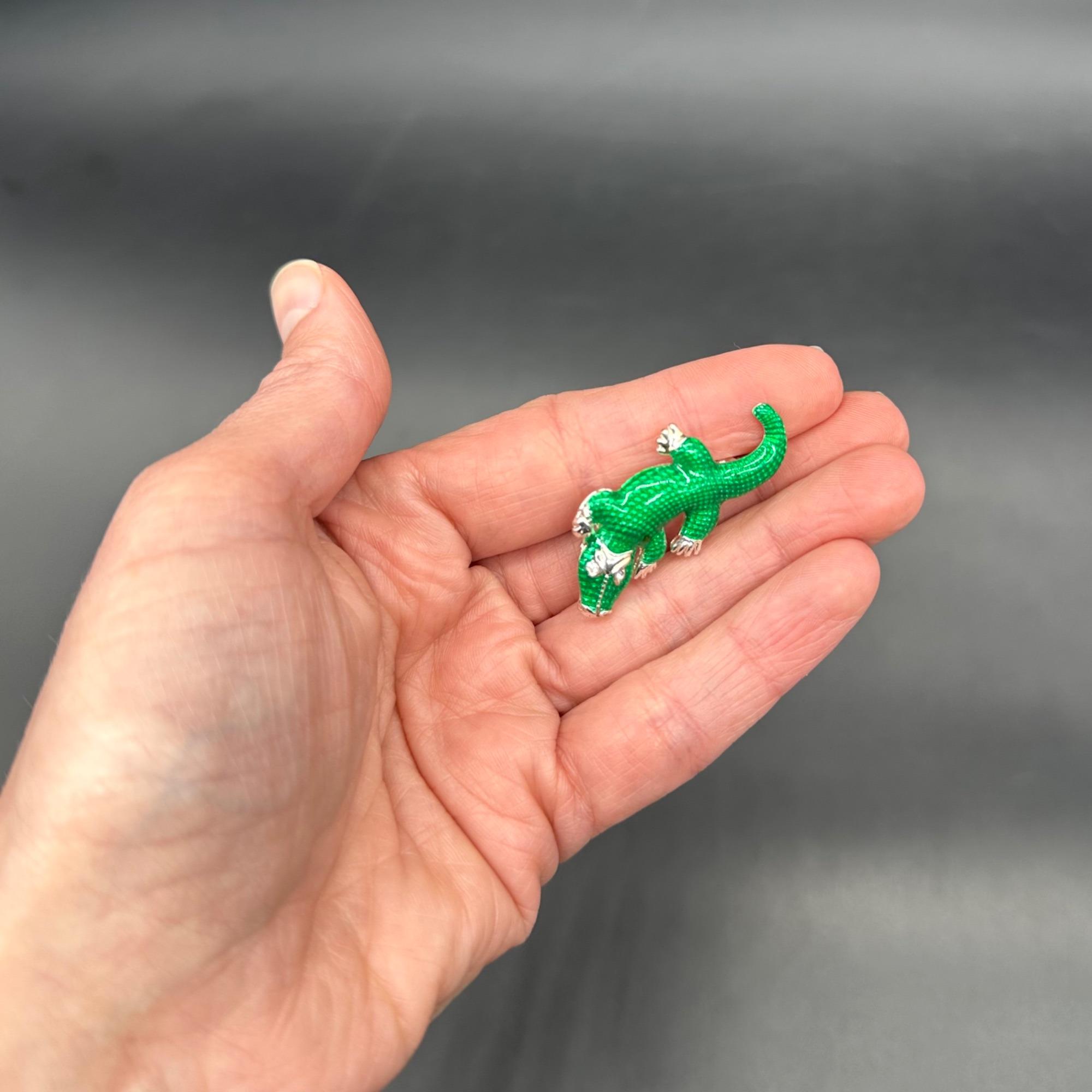 Vintage Alligator Brooch Pin Green Enamel Silver Tone RMN Roman Retro ...