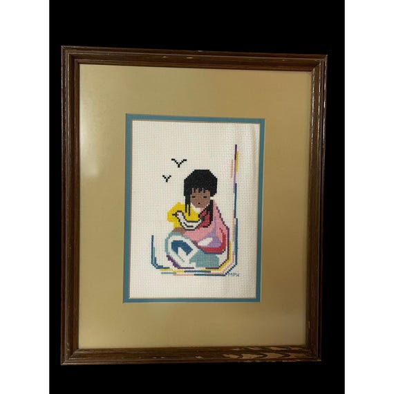 DeGrazia Native Girl Finished Framed Art Cross Stitch  DeGrazia Vintage Cross Stitch Framed main image 1