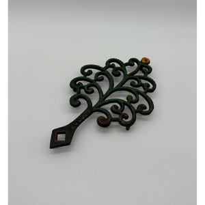 Vintage Trivet Hot Plate Cast Iron Metal Tree of Life Yellow Daisy Hot Plate