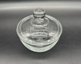 Vintage Glass Candy Dish Sugar Bowl Clear Anchor Hocking Trinket Holder