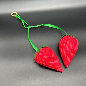 Vintage Strawberry Wall Hanging Decor Red Fabric Cottagecore Nursery Berries