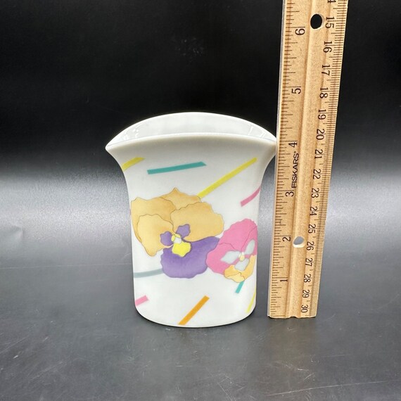 Vintage Bud Vase Takashi Japan Pansy Flowers 1980s Pastel
