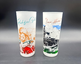 Vintage Frontier and Oil Tumblers Federal Glass 1950s Advertising USA Gold Train