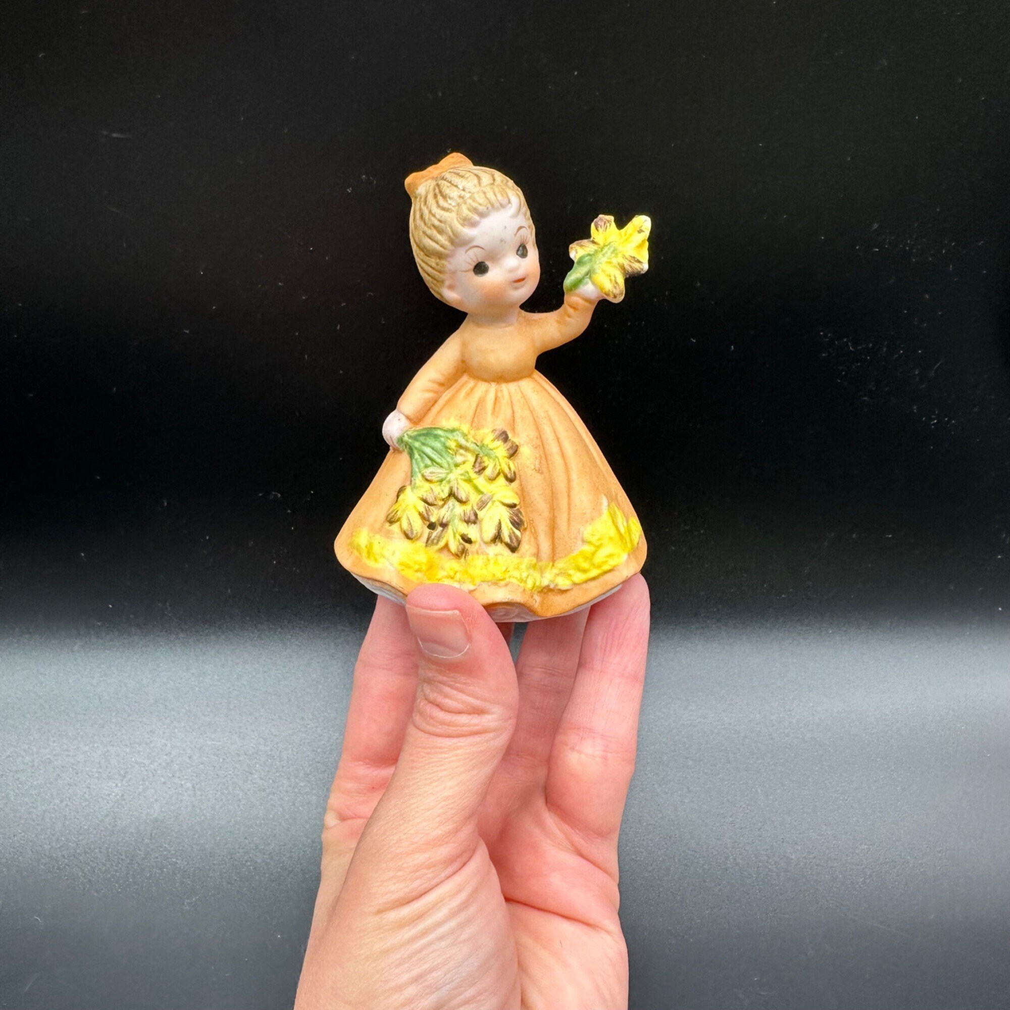 Vintage Girl Figurine George Good Josef 1974 Autumn Orange Yellow