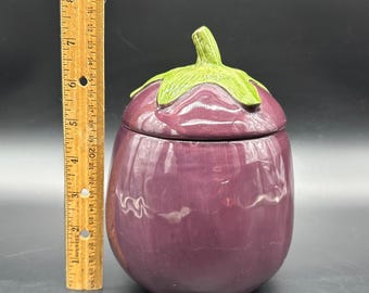 Vintage Canister Eggplant Ceramic Lid Vegetable 1990 Kitschy
