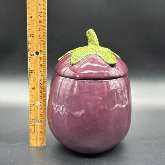 Jars マカロン キャニスター Eggplant 2個 Vintage Canister Eggplant Ceramic Lid Vegetable 1990 Kitschy