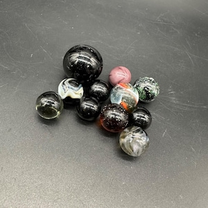 Vintage Black Glass Marble Lot Of 11  Swirls Collectors Decor 1 Shooter