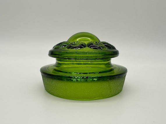 Vintage LE Smith Moon and Stars Canister Lid Green Glass