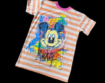 Camisón vintage de Mickey Mouse neón para niñas, años 90, naranja, talla 7/8, tal cual.