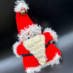 Vintage Santa Claus Stuffed Plush Doll Crocheted Googly Eyes Handmade Christmas Decor