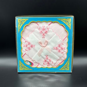 Vintage Handkerchief Ladies Hankie Set Pink Cotton Original Box