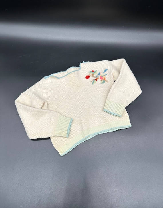 Vintage Baby Sweater Wool Handmade Embroidered Flo