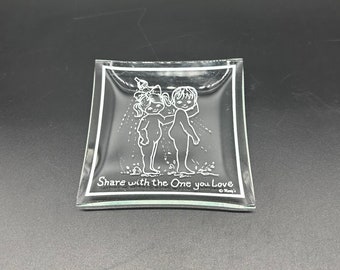 Vintage Trinket Dish Jewelry Holder Kitschy Glass Boy Girl Montys