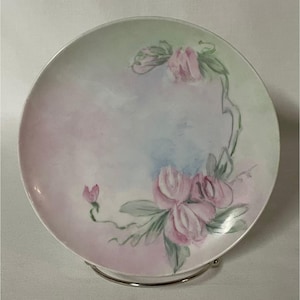 Antique MZ Austria Plate Hand Painted Pink Flowers Signed Moritz Zdekauer Floral