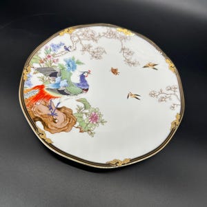 Vintage Salad Plate Phoenix Sparrow Bird Floral Gold Trim 8 Inch Ceramic Ingri
