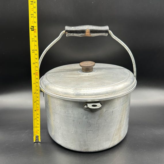 Vintage Aluminum Quart Pot Lid Wood Handle Maid of Honor 1950s